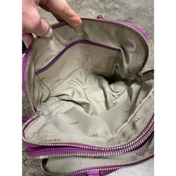 TOD’S Authentic Purple Double Zipper Leather Crossbody Shoulder Bag - Picture 10 of 11